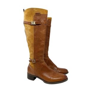 Etienne Aigner Colton Tall Equestrian Riding‎ Leather Suede Tan Brown 8